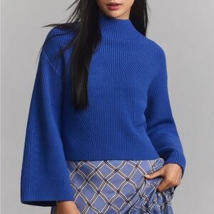 Maeve The Katey Mock Neck Bell Sleeve Sweater Blue Size XL NWT
